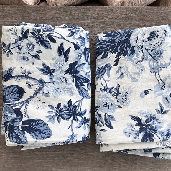 Pottery Barn 2 Blue Garden Floral Toile Curtains Drapes Linen Cotton 50x108" Set - Picture 6 of 10